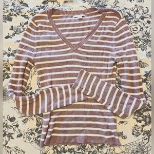 AE Striped V-Neck Bodycon Sweater Light Purple & White Striped
